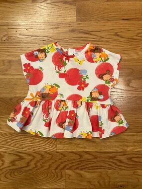 Mayoral 12 month baby/toddler White Peplum top Red Floral and Multicolor Print